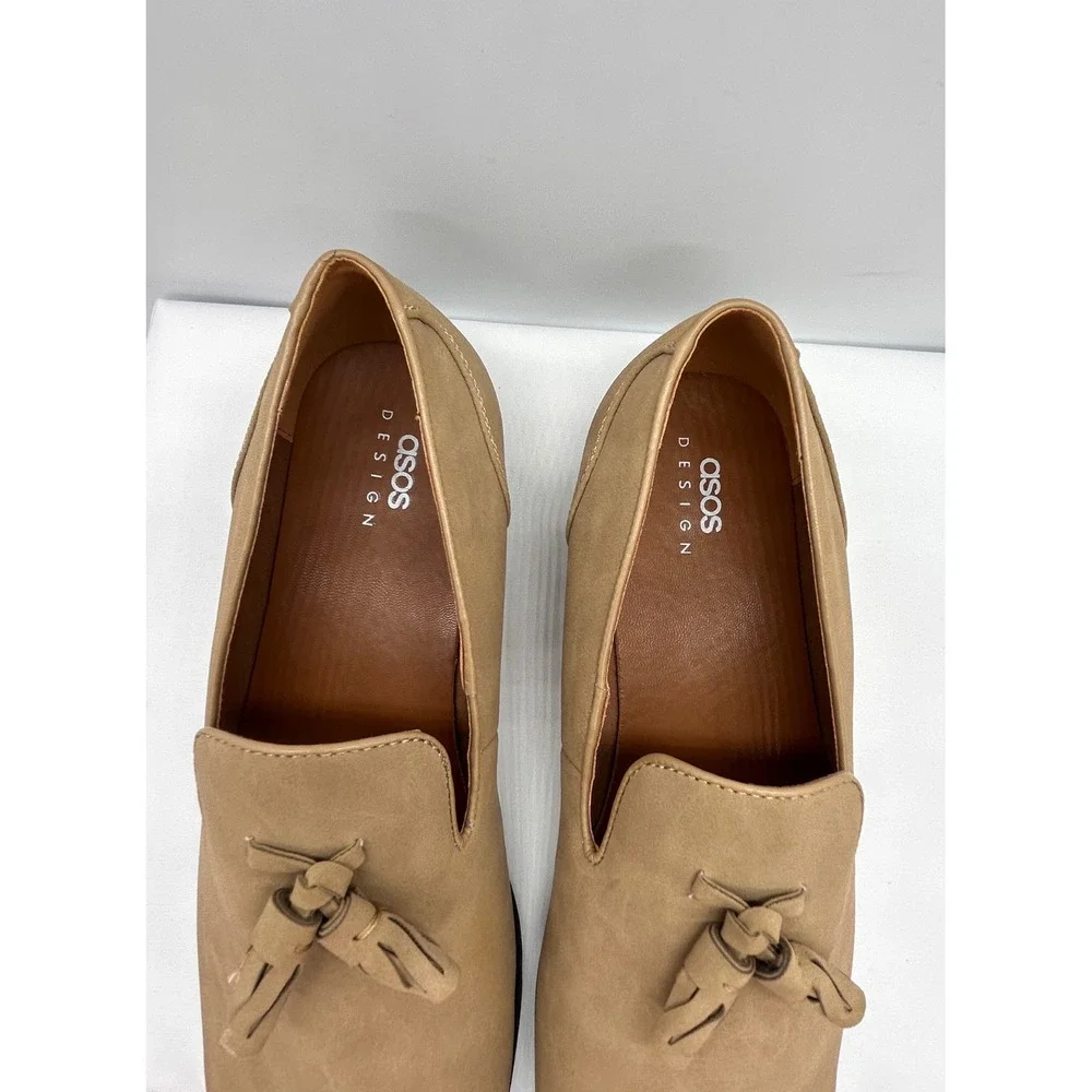 Asos Design Tan Suede Tassel Loafers Mens 10.5 Almond Toe Slip On Dress Shoes